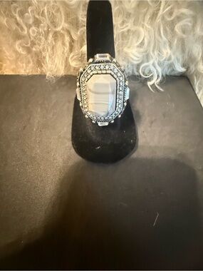 Charming Charlie Silver-Tone Crystal Statement Ring with Clear Center Stone